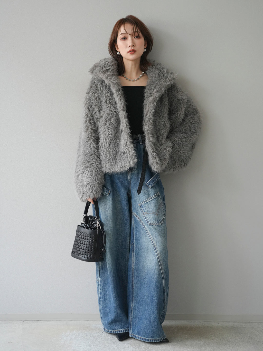 [予約]シャギーファースタンド2WAYジャケット/ gray