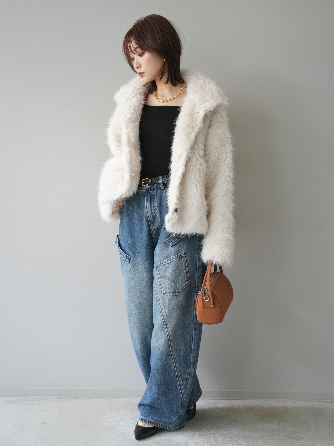 [予約]シャギーファースタンド2WAYジャケット/ivory