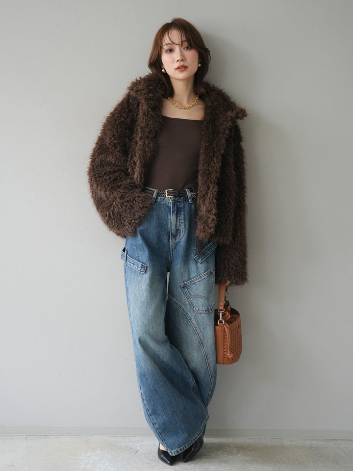 [予約]シャギーファースタンド2WAYジャケット/brown