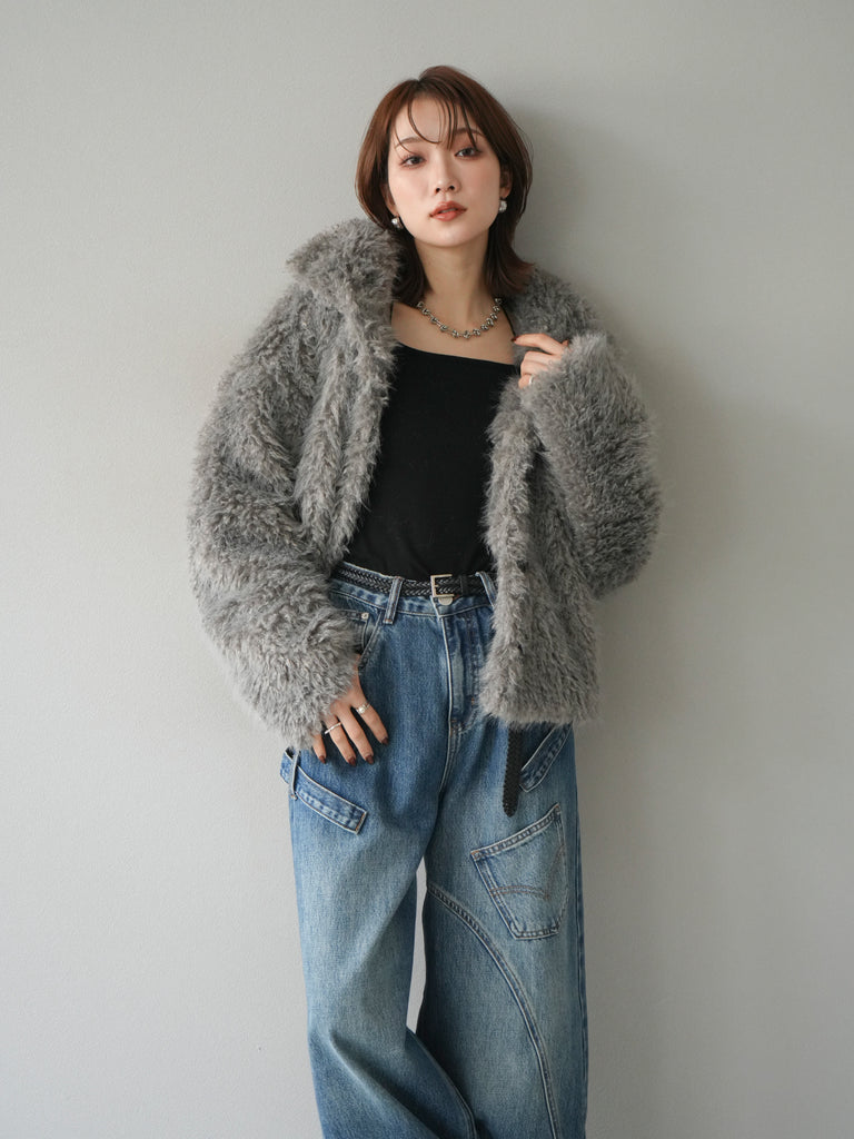 新品タグ付✨ダイアグラム ノーカラーシャギージャケット フォックスファー2way ブルゾン アウター シャギーファー2WAYジャケット レディース