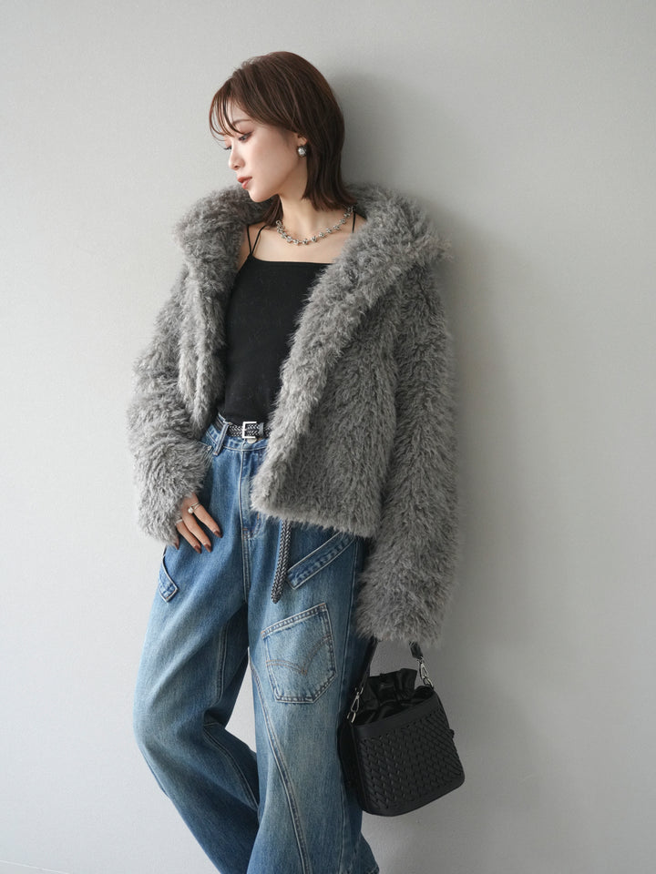 [予約]シャギーファースタンド2WAYジャケット/ gray