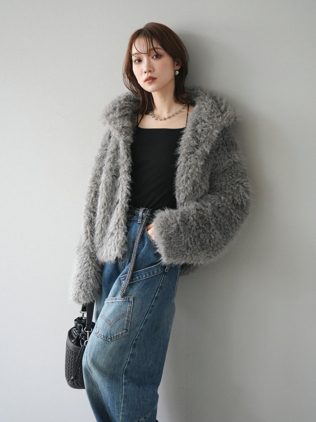 [予約]シャギーファースタンド2WAYジャケット/ gray