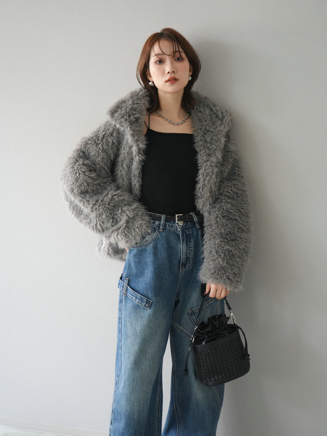 [予約]シャギーファースタンド2WAYジャケット/ gray