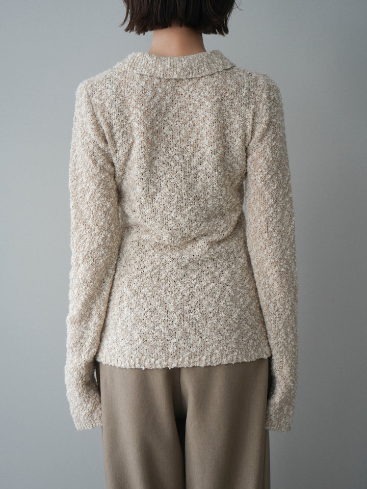 [予約]透かし編みブークレポロニットトップス/beige