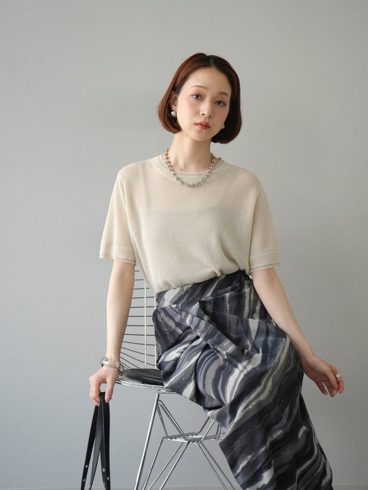 [SET]リネンタッチ配色二重臼ハーフニットトップス+選べるアソート柄スカートセット(2set)