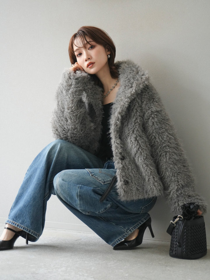 [予約]シャギーファースタンド2WAYジャケット/ gray