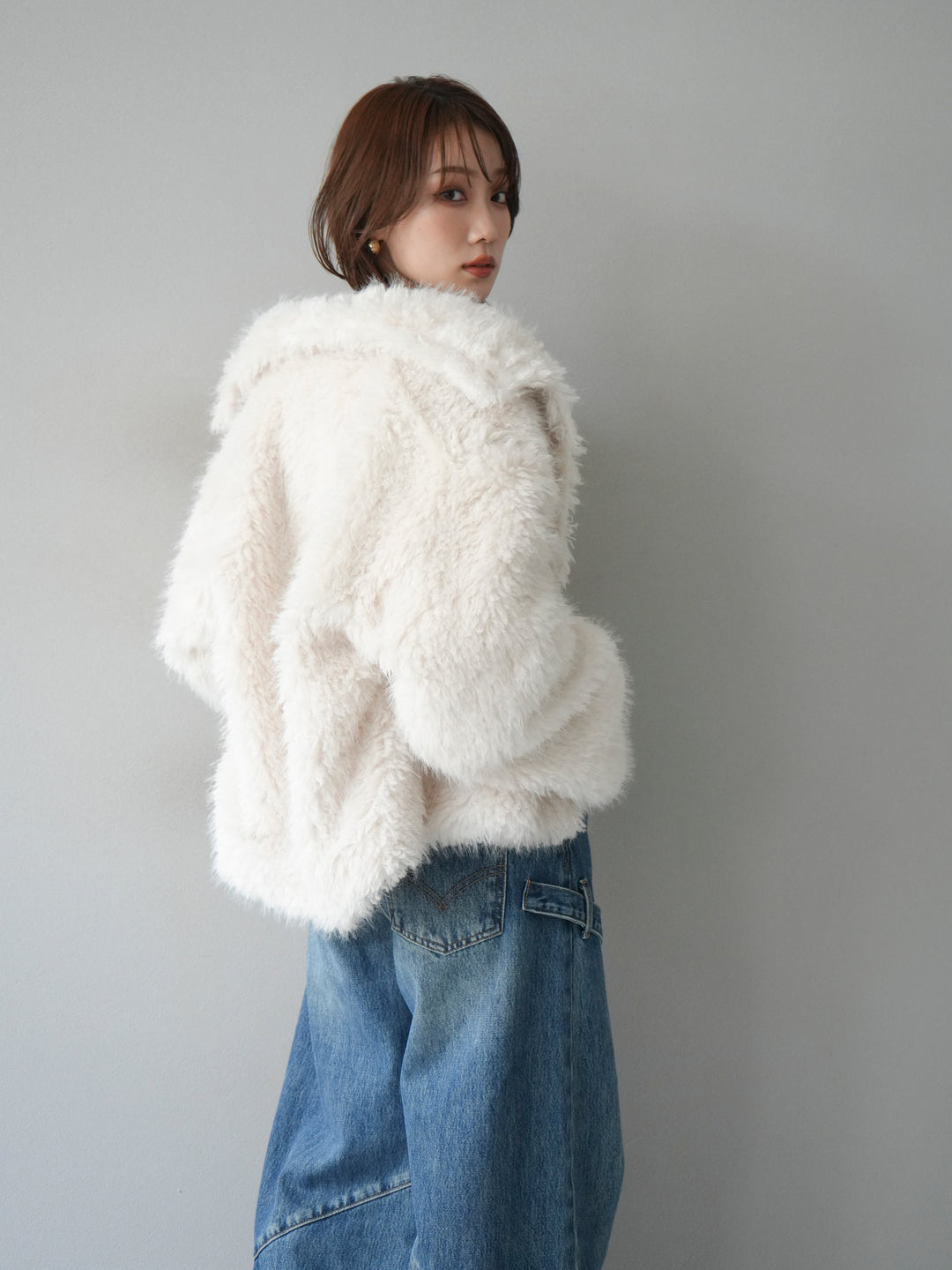 [予約]シャギーファースタンド2WAYジャケット/ivory