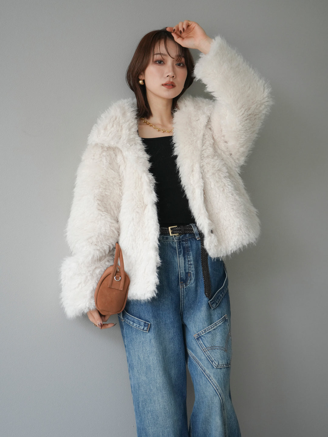 [予約]シャギーファースタンド2WAYジャケット/ivory