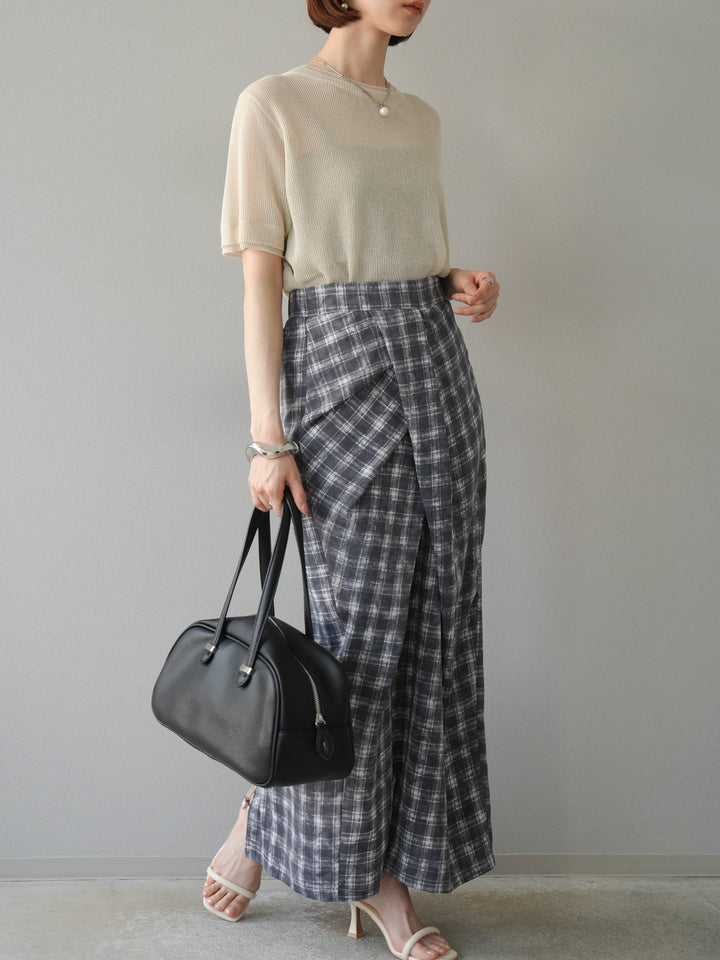 [SET]リネンタッチ配色二重臼ハーフニットトップス+選べるアソート柄スカートセット(2set)