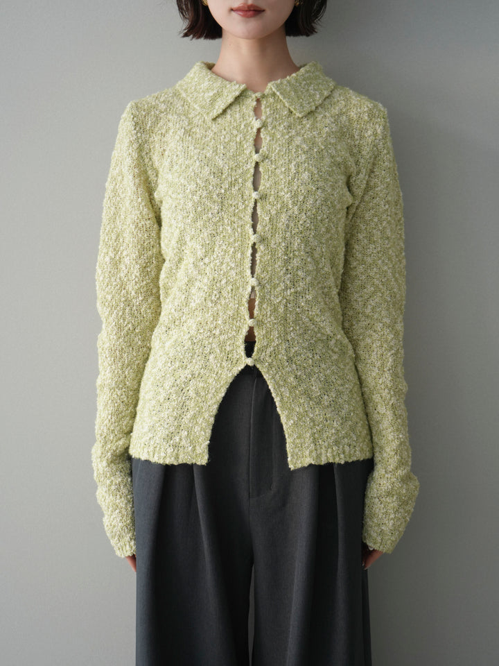 [予約]透かし編みブークレポロニットトップス/green