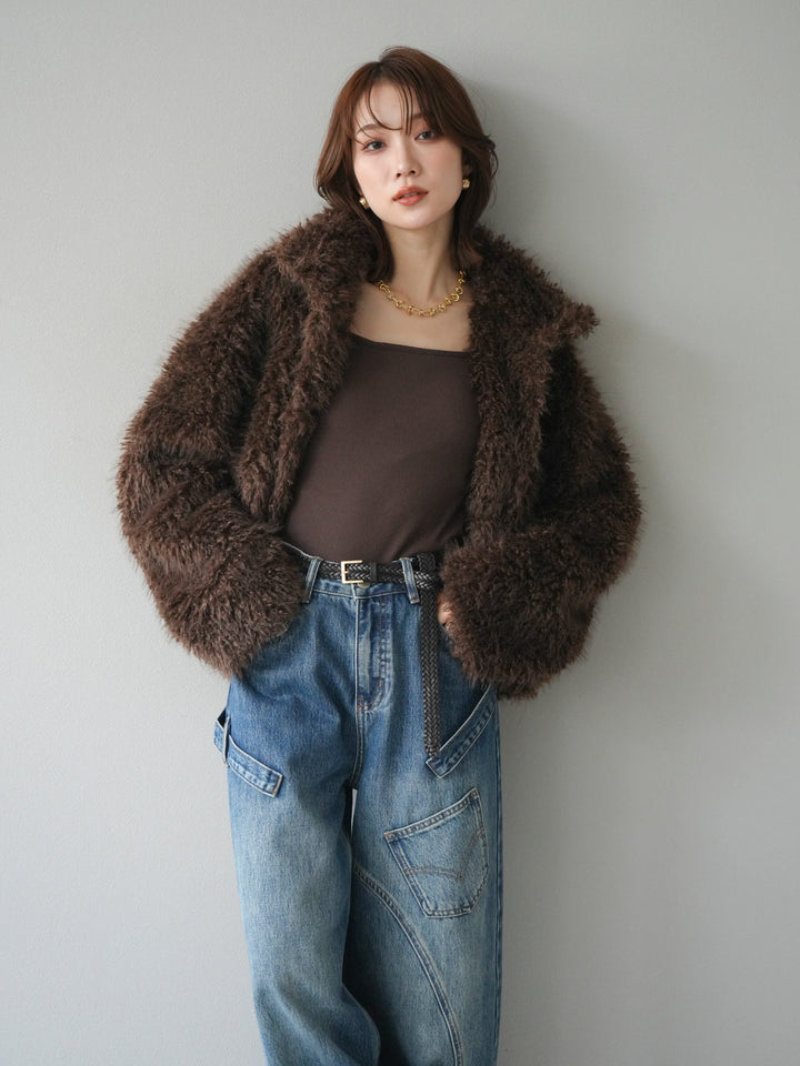 [予約]シャギーファースタンド2WAYジャケット/brown