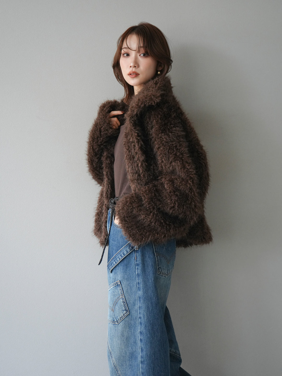 [予約]シャギーファースタンド2WAYジャケット/brown