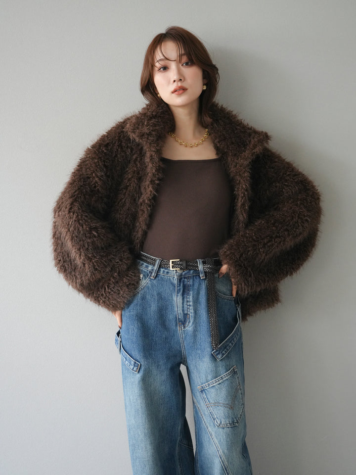 [予約]シャギーファースタンド2WAYジャケット/brown