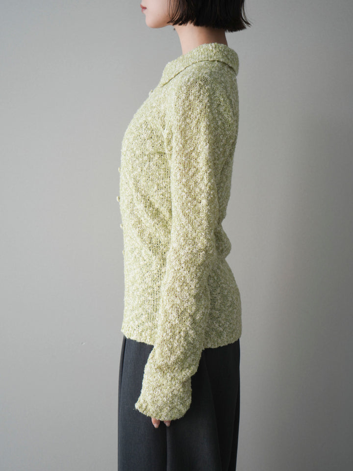 [予約]透かし編みブークレポロニットトップス/green