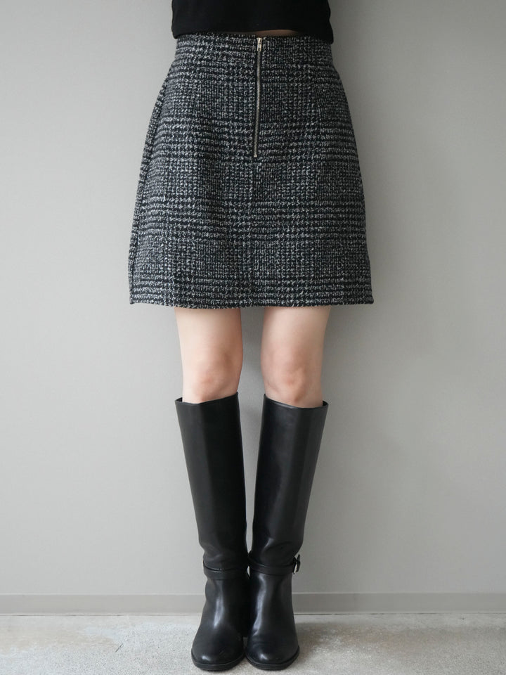 [予約]フロントZIPアソート柄ミニスカート/black