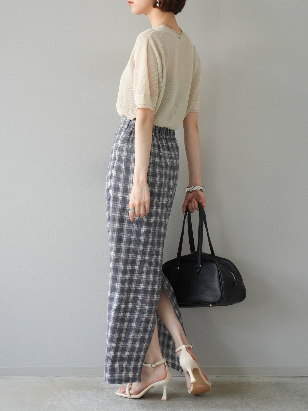 [SET]リネンタッチ配色二重臼ハーフニットトップス+選べるアソート柄スカートセット(2set)