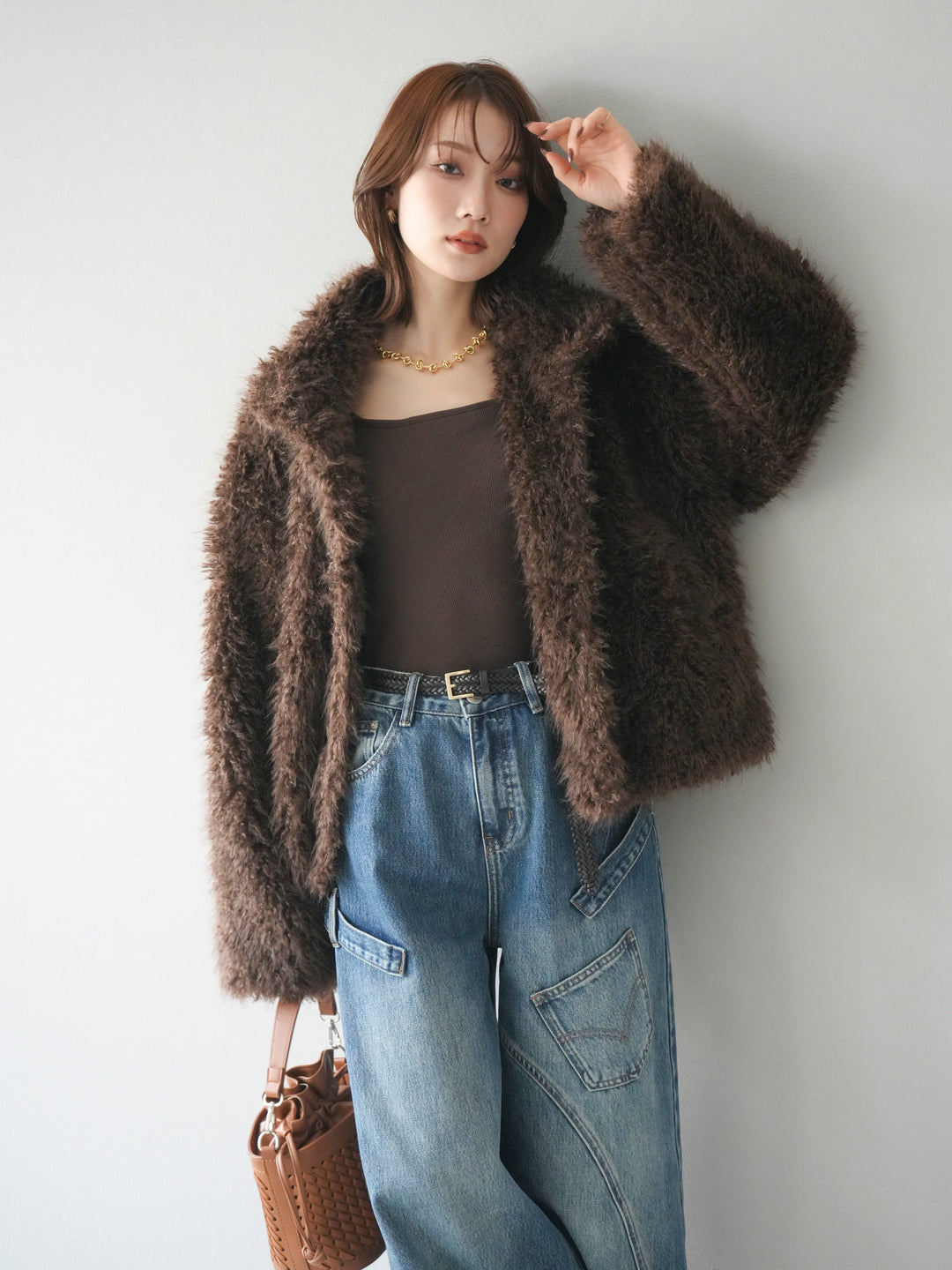 [予約]シャギーファースタンド2WAYジャケット/brown