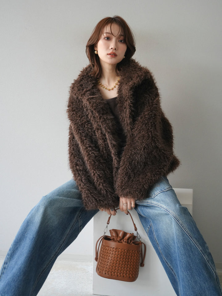 [予約]シャギーファースタンド2WAYジャケット/brown