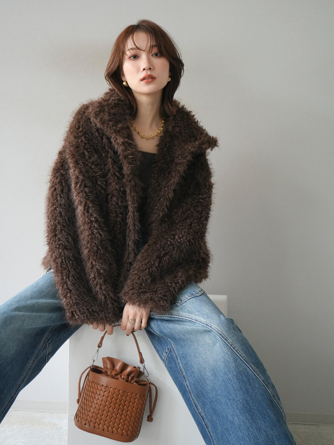 [予約]シャギーファースタンド2WAYジャケット/brown