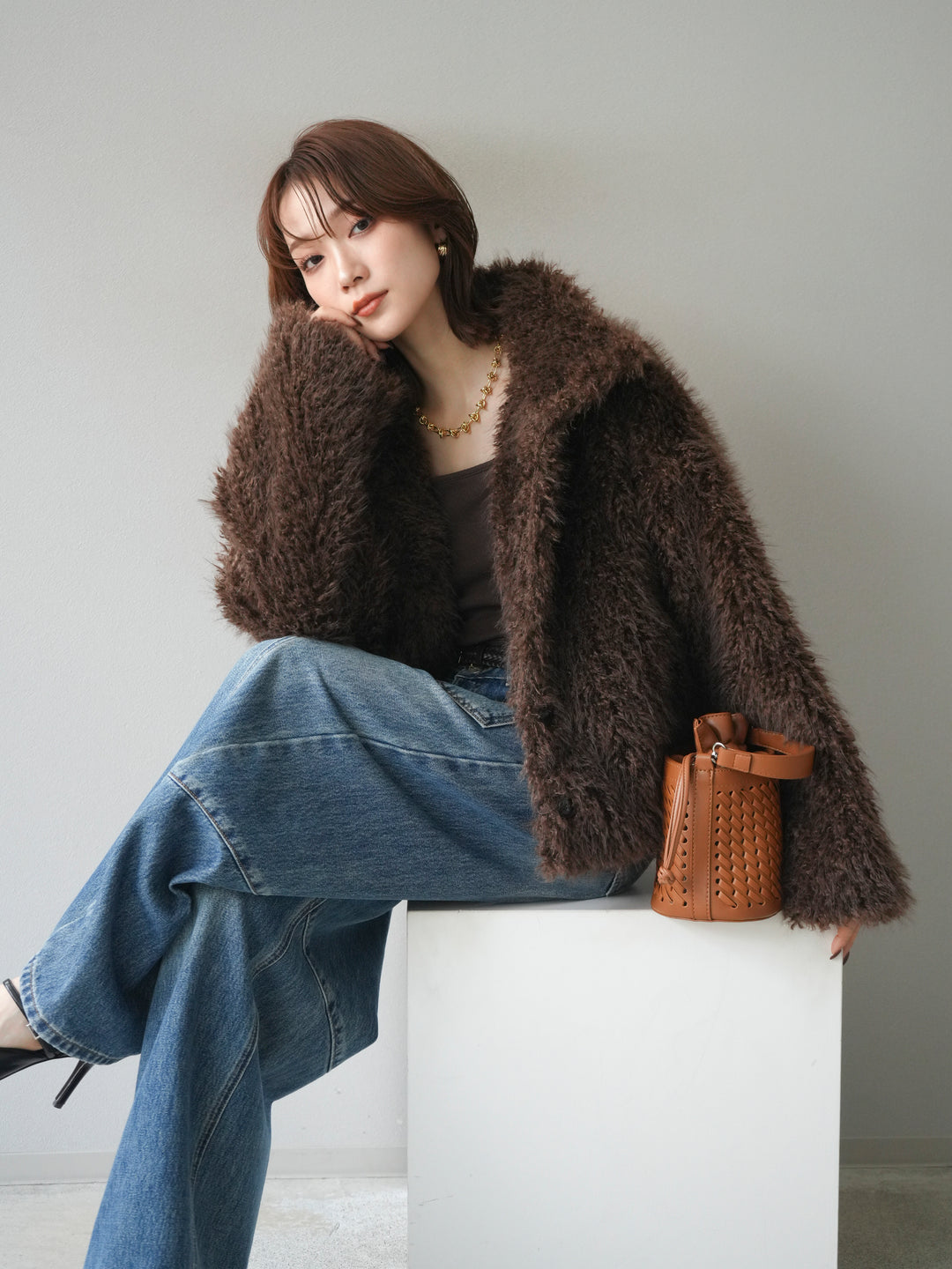 [予約]シャギーファースタンド2WAYジャケット/brown