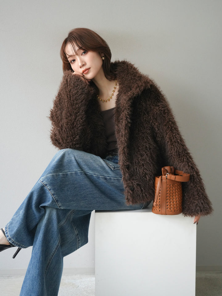 [予約]シャギーファースタンド2WAYジャケット/brown