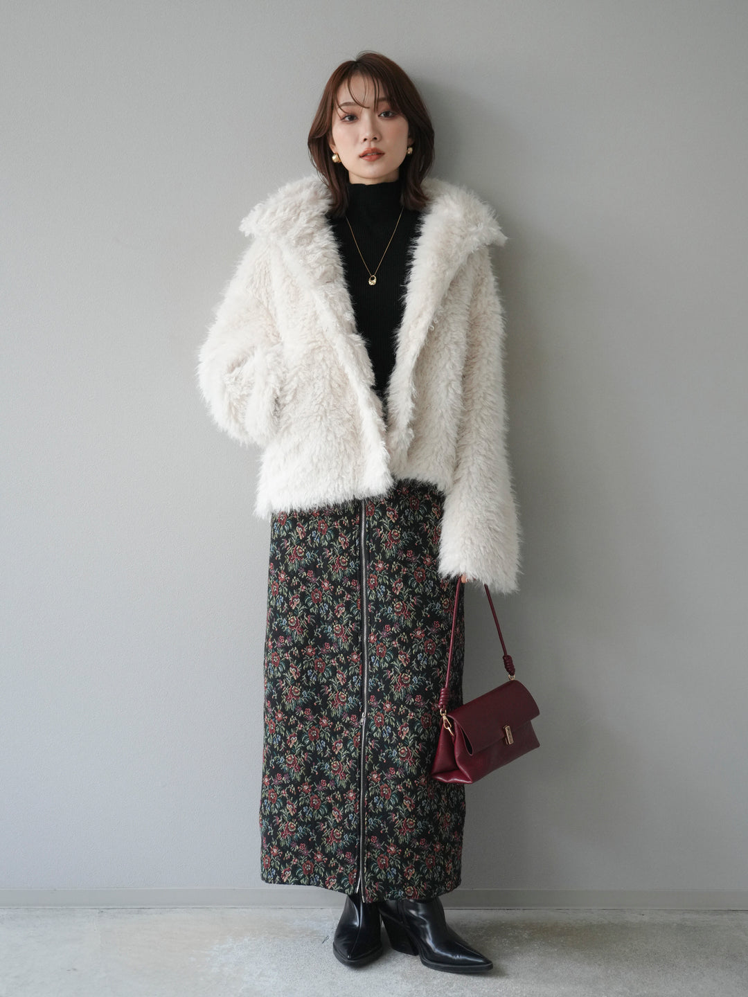 [予約]シャギーファースタンド2WAYジャケット/ivory