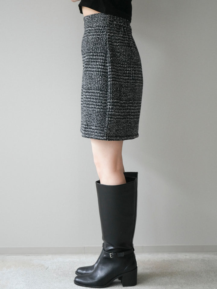 [予約]フロントZIPアソート柄ミニスカート/black