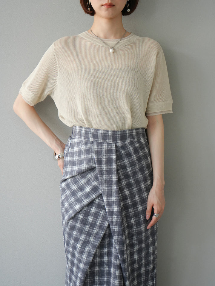 [SET]リネンタッチ配色二重臼ハーフニットトップス+選べるアソート柄スカートセット(2set)