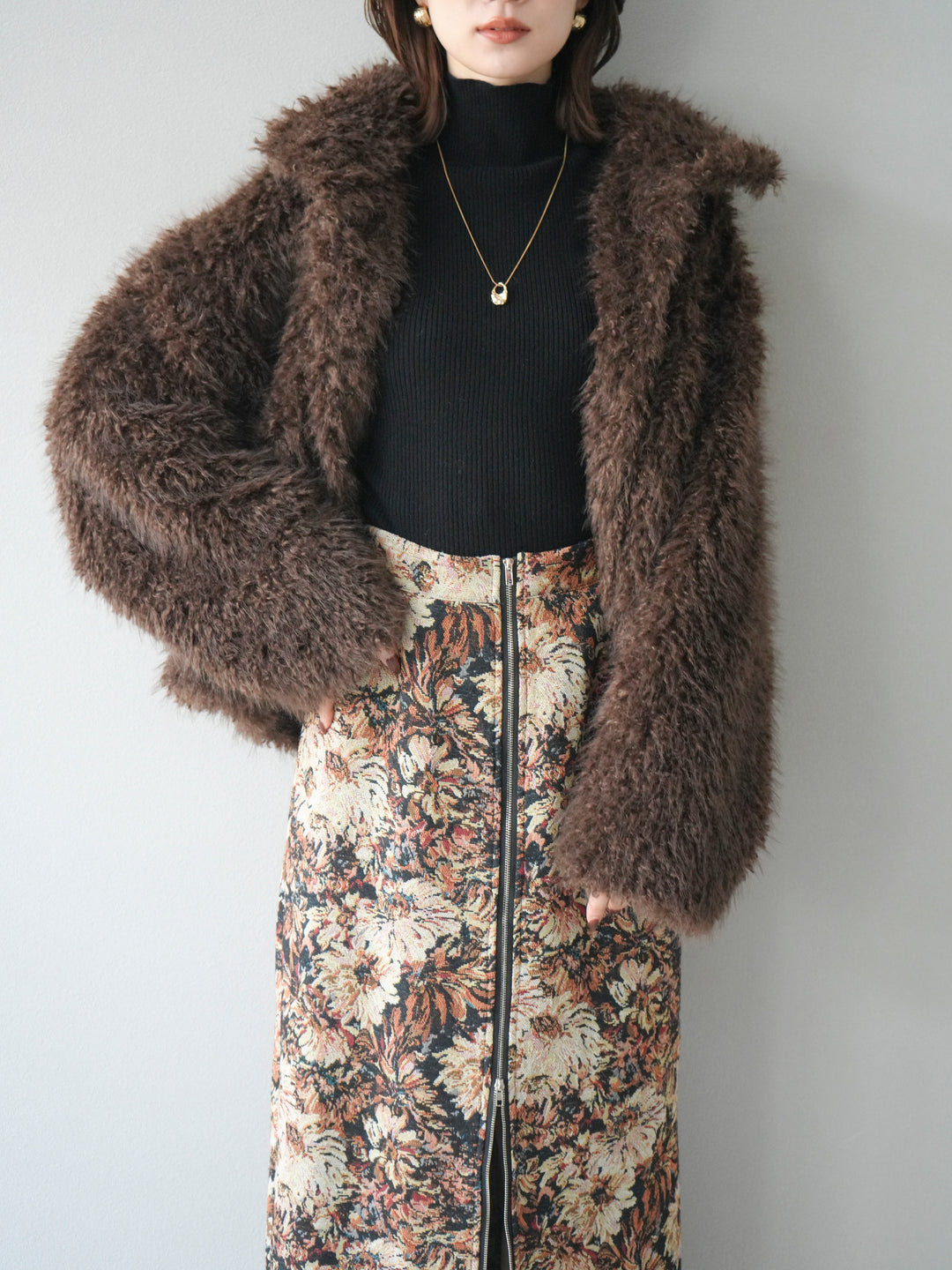 [予約]シャギーファースタンド2WAYジャケット/brown