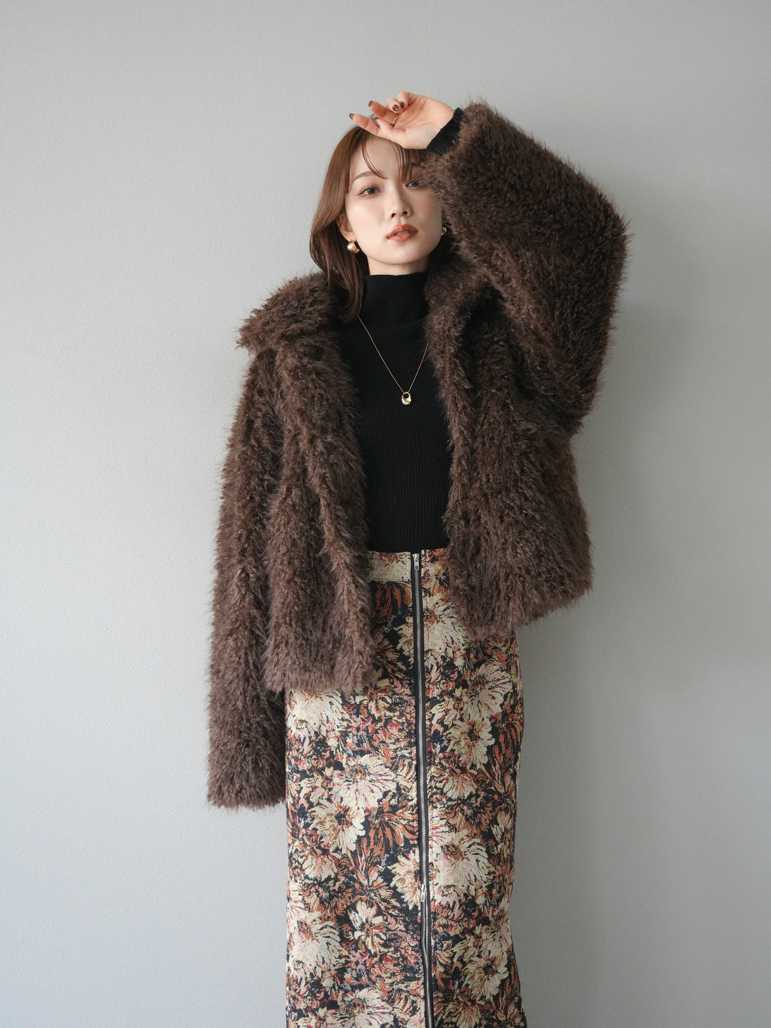 [予約]シャギーファースタンド2WAYジャケット/brown