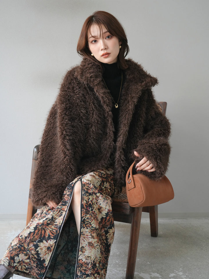 [予約]シャギーファースタンド2WAYジャケット/brown