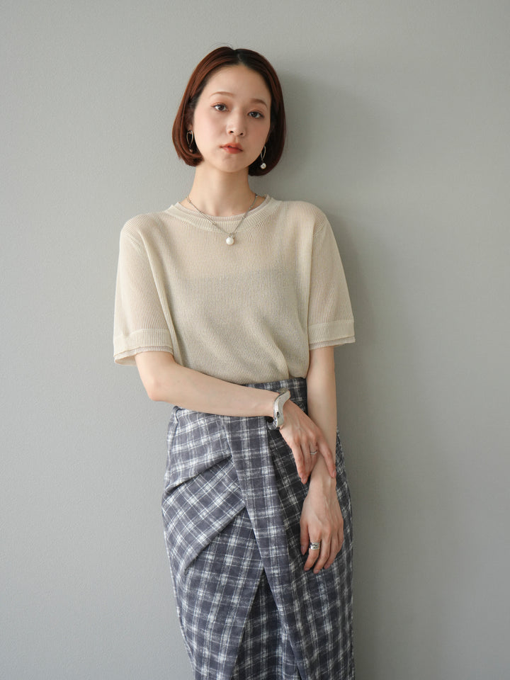 [SET]リネンタッチ配色二重臼ハーフニットトップス+選べるアソート柄スカートセット(2set)