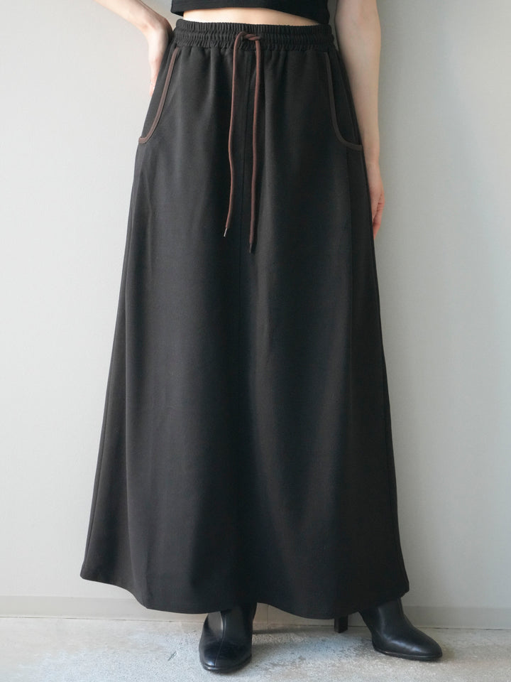 [予約]配色パイピングIラインスカート/black
