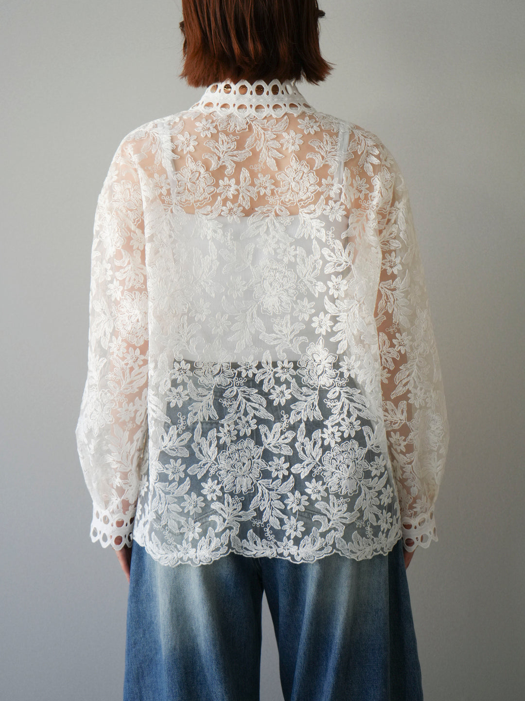 [予約]カットワークレースシアーブラウス/white