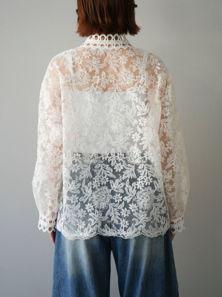[予約]カットワークレースシアーブラウス/white