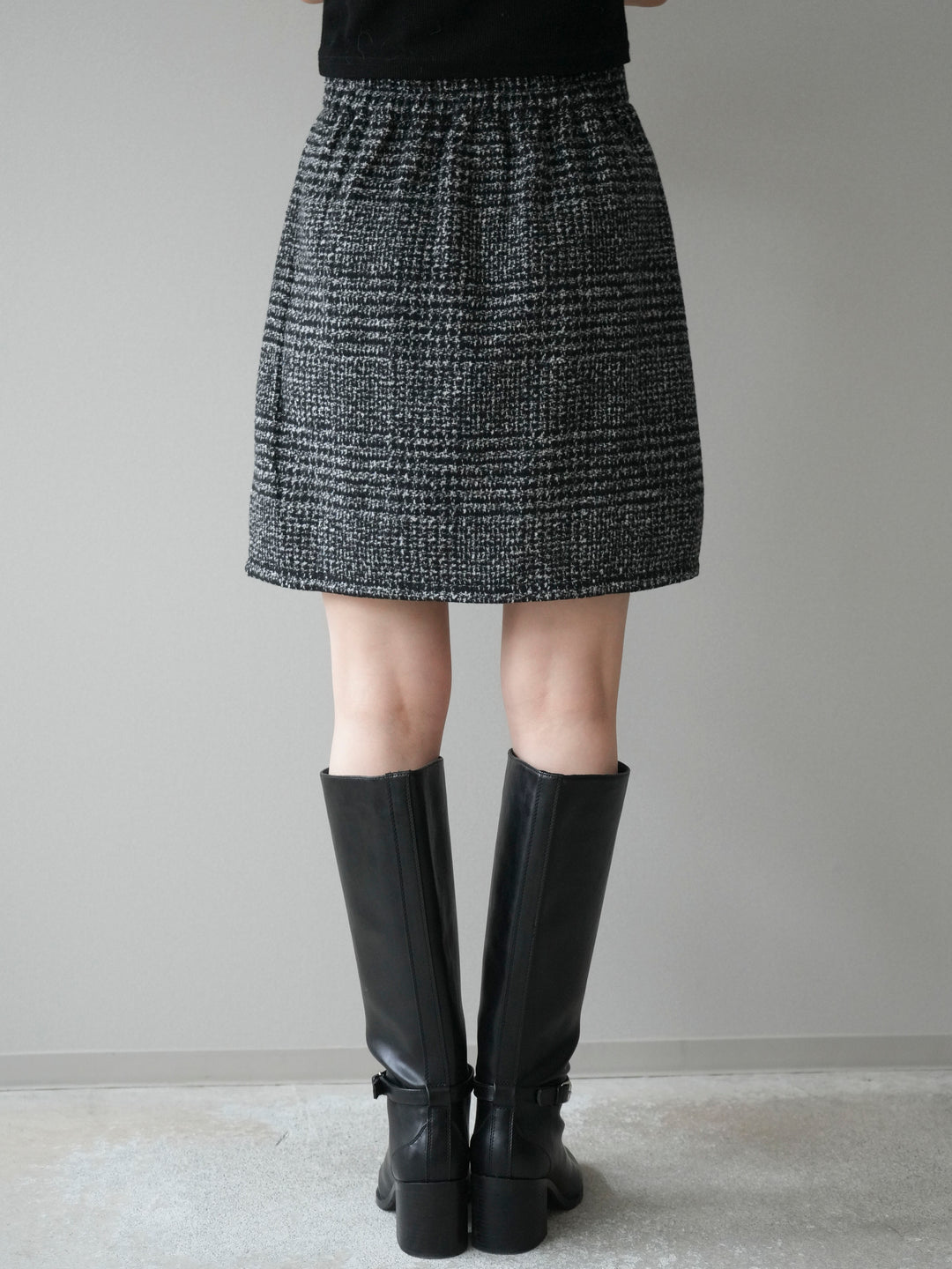 [予約]フロントZIPアソート柄ミニスカート/black