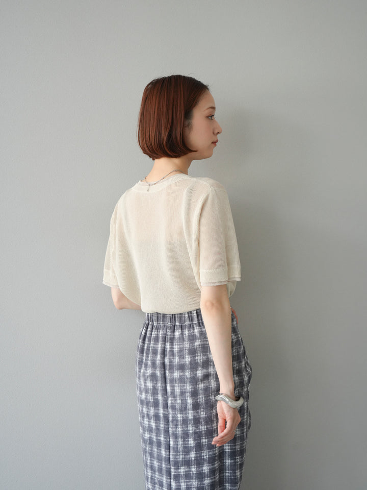 [SET]リネンタッチ配色二重臼ハーフニットトップス+選べるアソート柄スカートセット(2set)