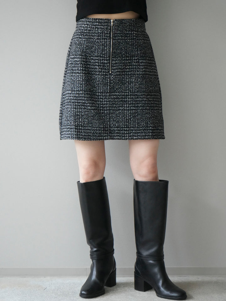 [予約]フロントZIPアソート柄ミニスカート/black