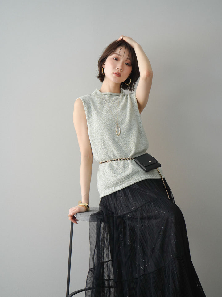 [予約]ノースリーブリネンタッチシアーニットプルオーバー/green