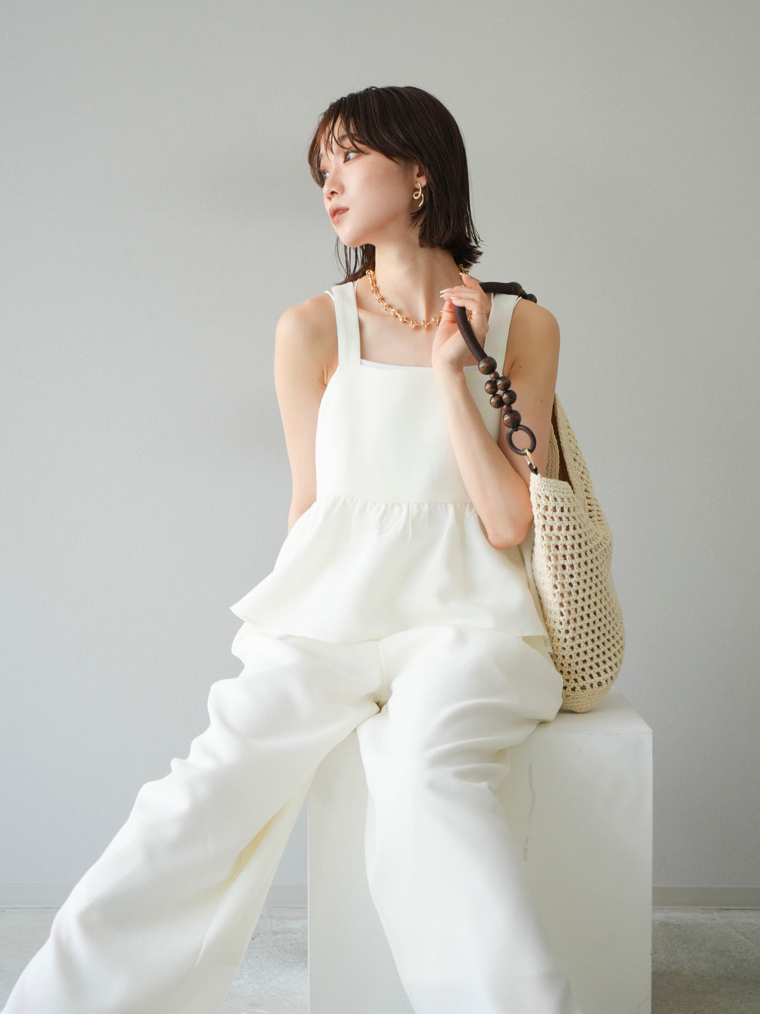 [SET]リネンライクビスチェ+リネンライクイージーワイドパンツ(2set)