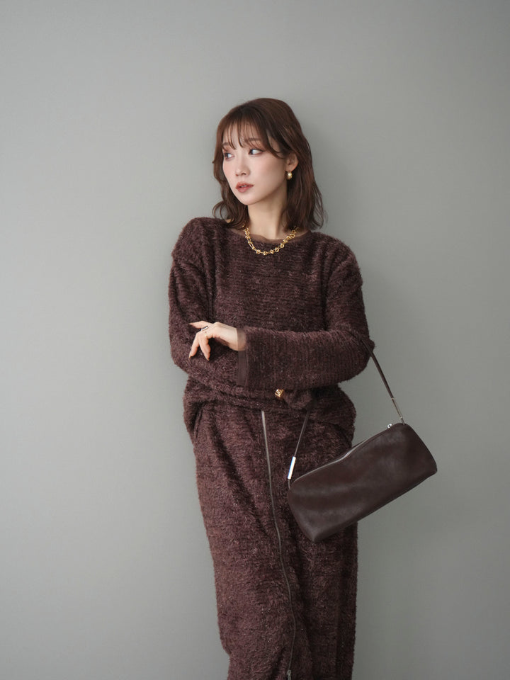 [予約]ラメシャギートップス/brown