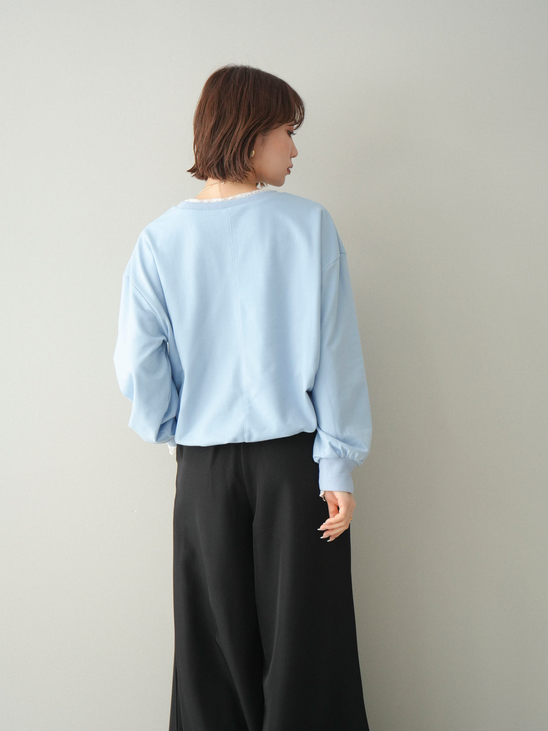 [予約]袖レースカットバルーンプルオーバー/sax