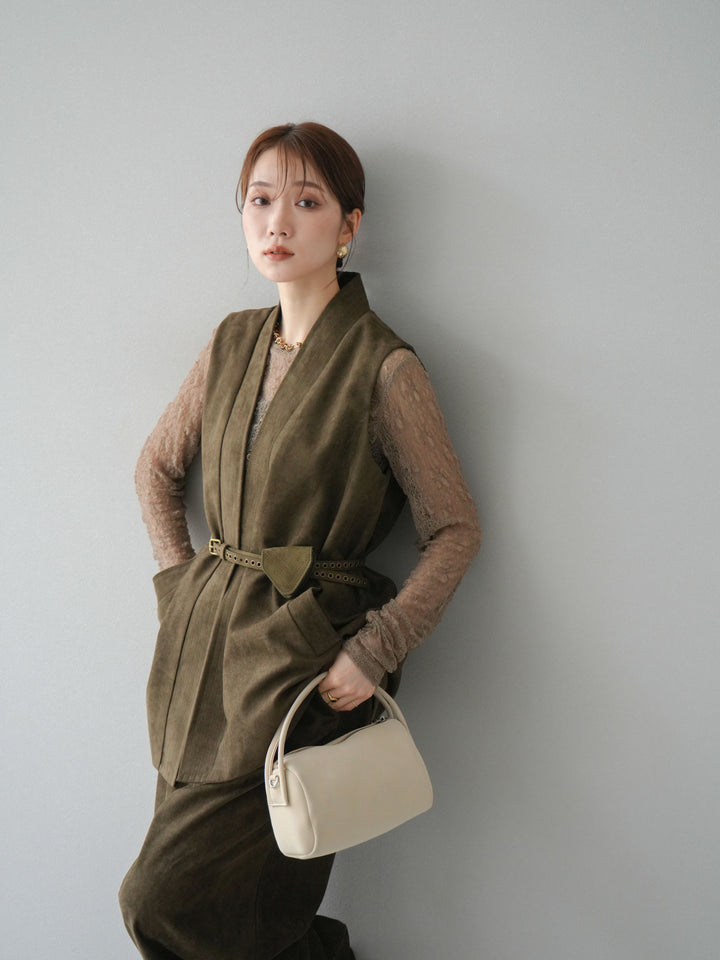 [SET]ポーチベルト付スウェードジレ×パンツSET UP(2set)