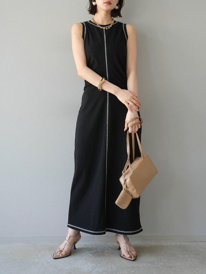 [予約]ウエストオープンステッチカットワンピース/ブラック