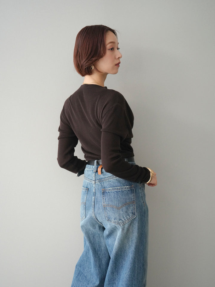 [予約]ボトルネックドレープレイヤードニットトップス/brown