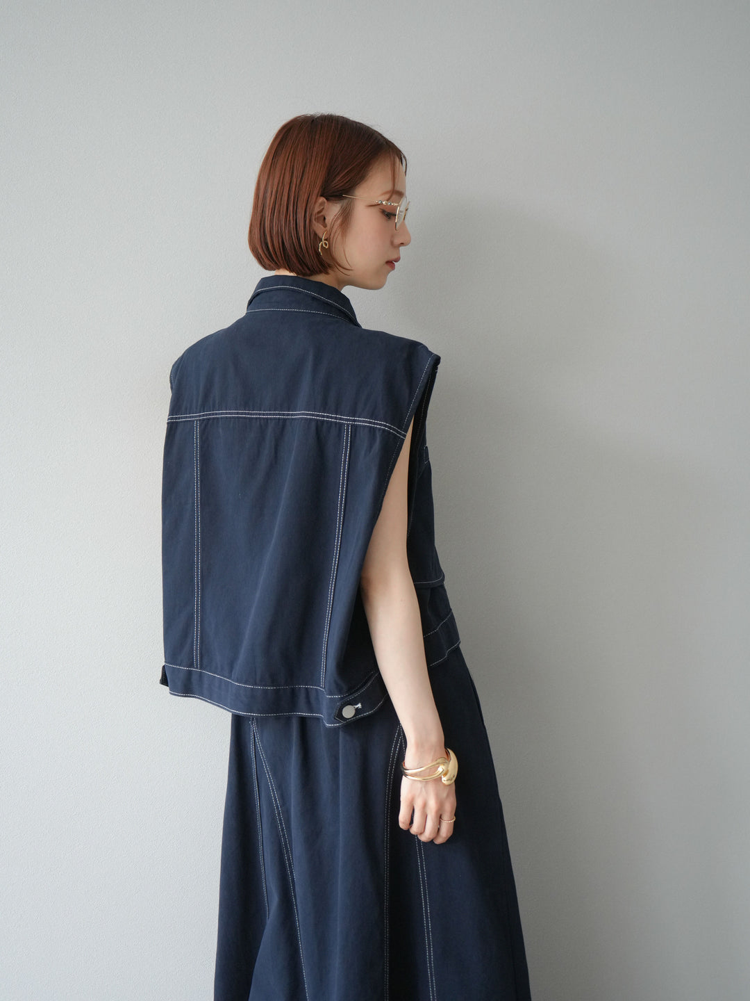 [SET]ステッチコットンツイルベスト＆スカートSET UP(2set)