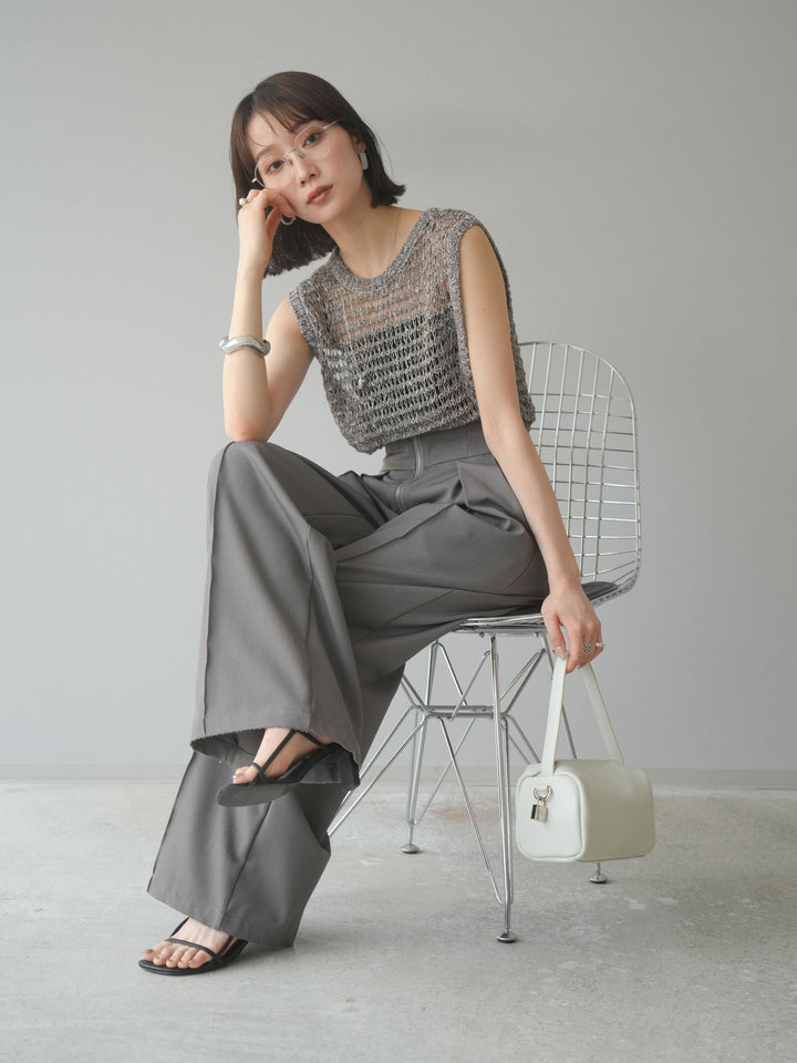 [預購] 混紗鏤空針織背心/棕色