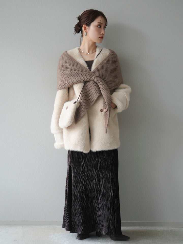 [予約]バッグ付エコファーノーカラーコート/beige