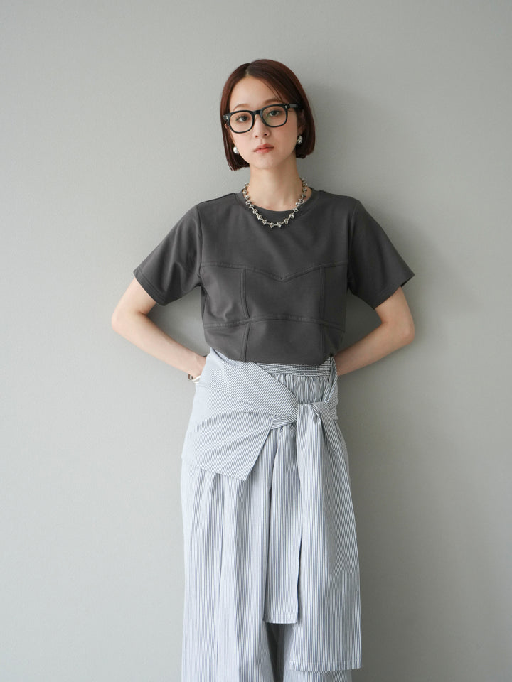 [預購] 緊身胸衣設計T卹/炭灰色