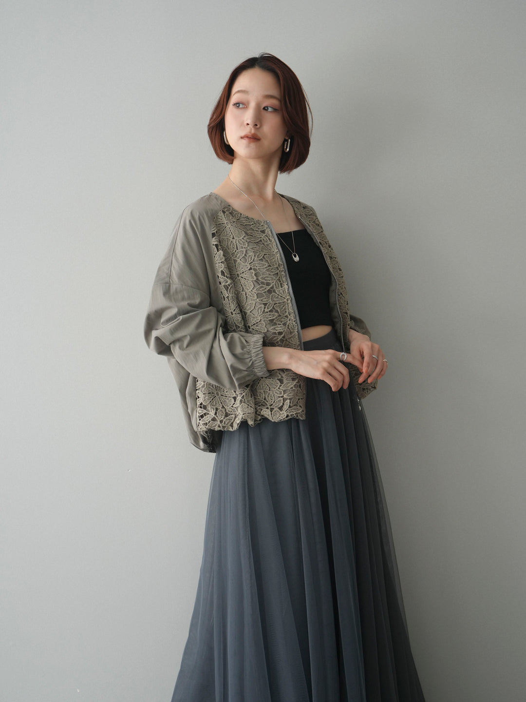 [予約]レースドッキングブルゾン/olive